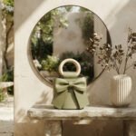 Whimsical Bow-Front Wooden Handle Bucket Bag-Sage Green