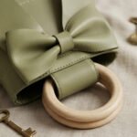 Whimsical Bow-Front Wooden Handle Bucket Bag-Sage Green - Image 2