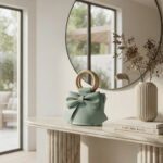Whimsical Bow-Front Wooden Handle Bucket Bag-Mint Green