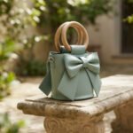 Whimsical Bow-Front Wooden Handle Bucket Bag-Mint Green - Image 3