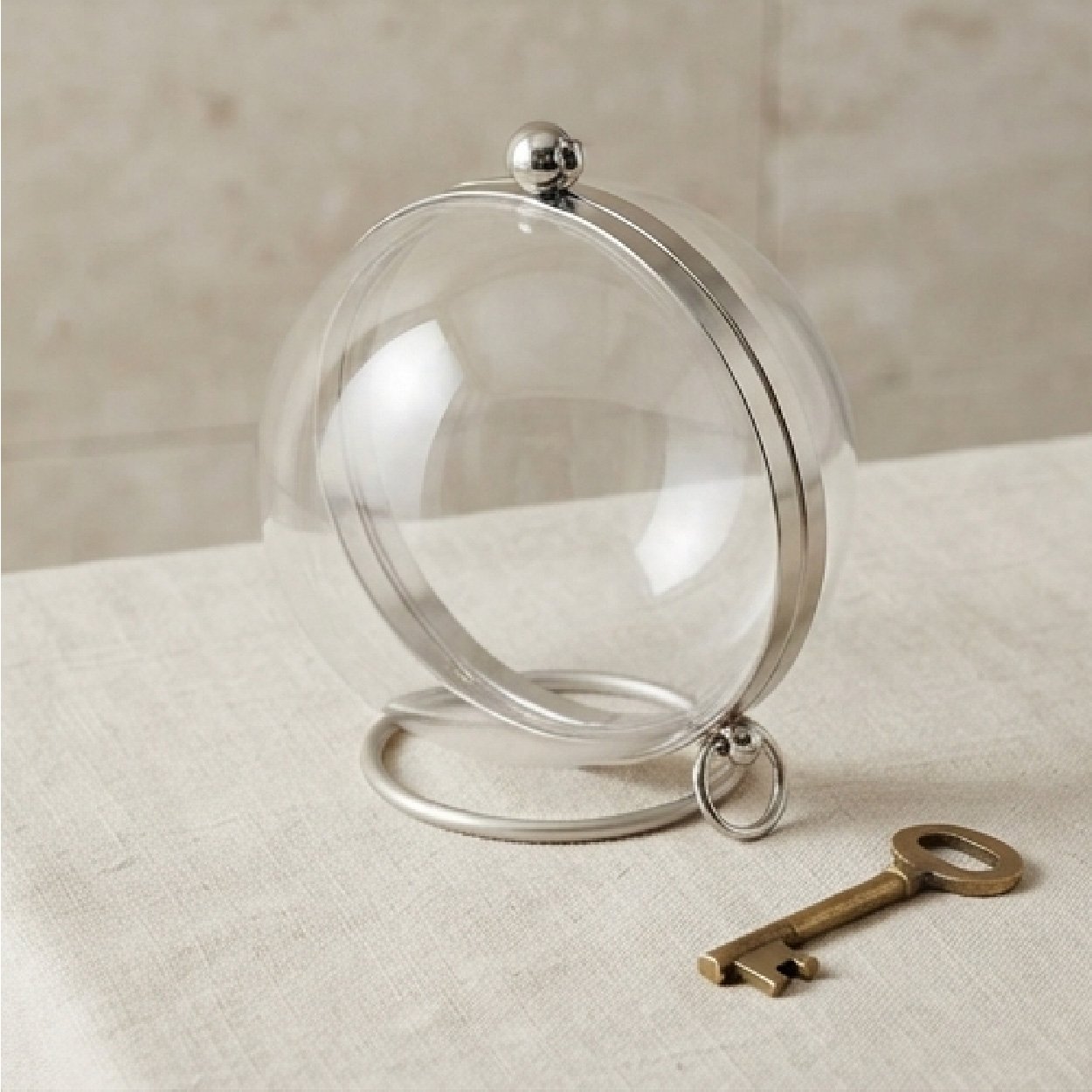03-41 Modern Lucite Orb Evening Clutch-Transparent Clear with Silver-Tone Hardware - Image 1