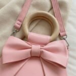 Whimsical Bow-Front Wooden Handle Bucket Bag-Soft Pink - Image 3
