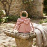 Whimsical Bow-Front Wooden Handle Bucket Bag-Soft Pink - Image 2