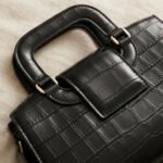 Modern Croc-Embossed Structured Satchel-Classic Black - Image 2