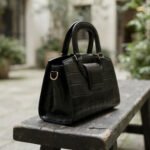 Modern Croc-Embossed Structured Satchel-Classic Black - Image 3
