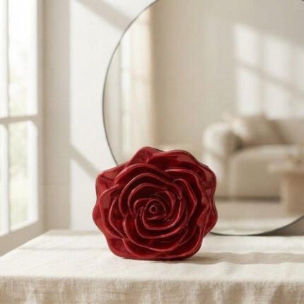 Sculptural Rose Bloom Clutch-Glossy Deep Red