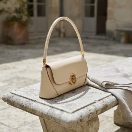 Vintage-Inspired Medallion Shoulder Bag-Creamy Ivory