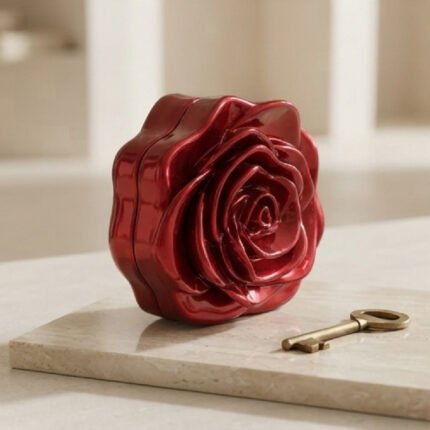Sculptural Rose Bloom Clutch-Glossy Deep Red