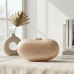 Minimalist Marbled Oval Clutch-Soft Beige Marble - Image 2
