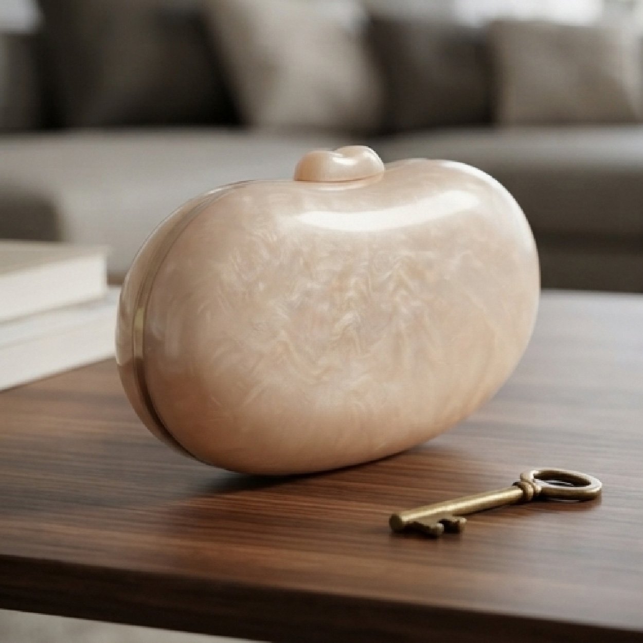03.1-18 Minimalist Marbled Oval Clutch-Soft Beige Marble - Image 1
