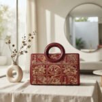 Embroidered Heritage Satchel-Deep Burgundy with Gold Embroidery - Image 3