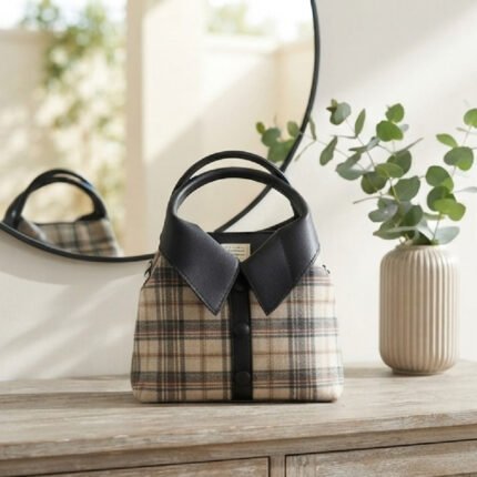 Tailored Plaid Collared Handbag-Classic Plaid with Black Accents