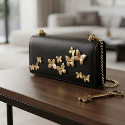 Enchanted Butterfly Embellished Clutch-Midnight Black