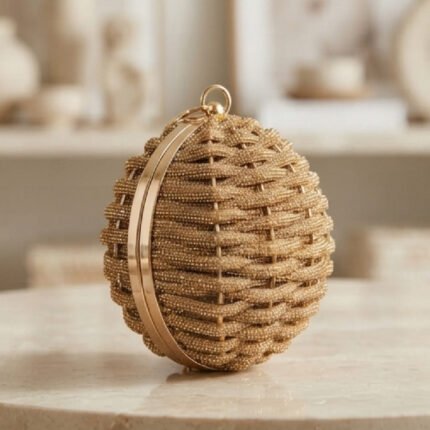 Gilded Woven Sphere Clutch-Metallic Gold