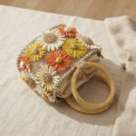 Floral Bloom Woven Straw Handbag-Multi-Color Pastels with Natural Straw - Image 2