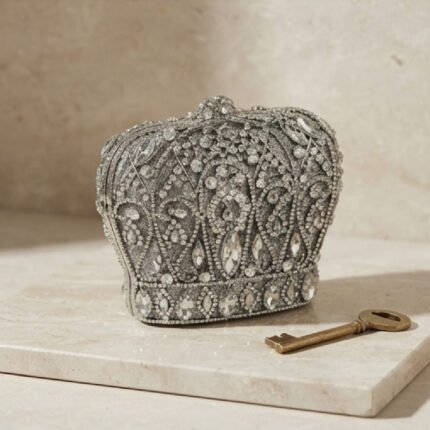 Regal Crystal Crown Evening Clutch-Silver/Crystal
