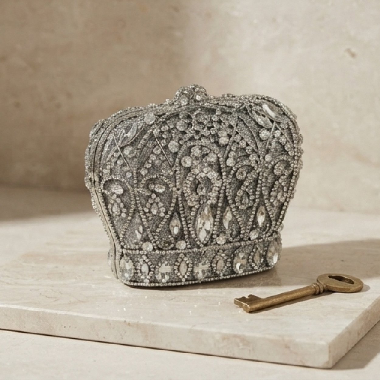 03.1-42 Regal Crystal Crown Evening Clutch-Silver/Crystal - Image 1