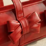 Bow-Embellished Patent Barrel Handbag-Glossy Red - Image 3