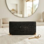Croc-Embossed Luxe Continental Wallet-Classic Black - Image 3