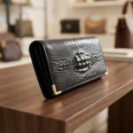 Croc-Embossed Luxe Continental Wallet-Classic Black