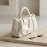 Pearl-Handle Pleated Evening Bag-Pristine White