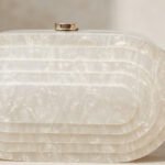 Art Deco Tiered Oval Acrylic Clutc-Pearlescent White - Image 2