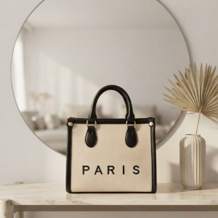 Paris Canvas Tote-Beige and Black
