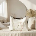 Botanical Embroidered Shoulder Bag-White with Floral Embroidery and Black Trim - Image 3