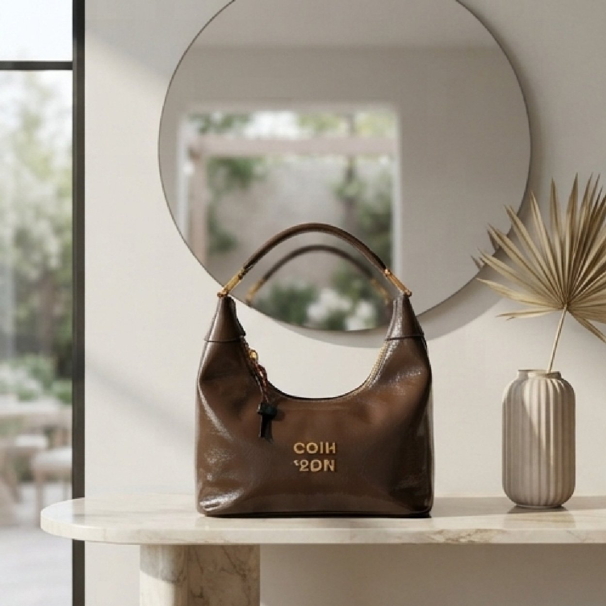 05-13 Glossy Arch Shoulder Bag-Rich Espresso Brown - Image 1