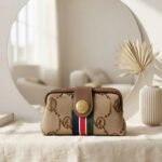 Monogram Stripe Frame Clutch-Beige/Brown with Multicolored Stripe Detail