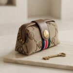 Monogram Stripe Frame Clutch-Beige/Brown with Multicolored Stripe Detail - Image 2