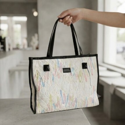 Abstract Quilted Carryall Tote-Multicolored Pastel on Off-White