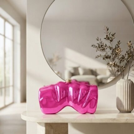 Liquid Chrome Sculptural Clutch-Neon Hot Pink