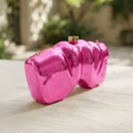 Liquid Chrome Sculptural Clutch-Neon Hot Pink - Image 2