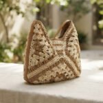 Two-Tone Crochet Summer Tote-Beige and Cream - Image 2