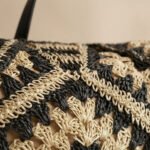 Monochrome Geometric Crochet Tote-Black and Natural Straw - Image 3