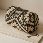 Monochrome Geometric Crochet Tote-Black and Natural Straw - Image 2