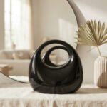 Metallic Sculptural Crescent Bag-High-Shine Black