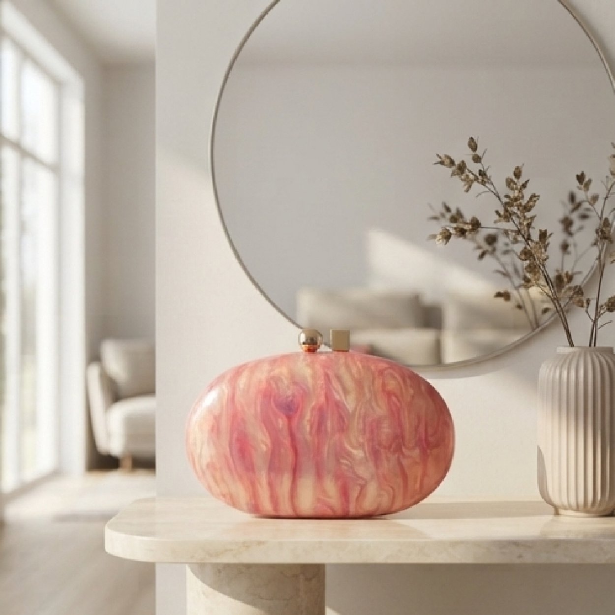06-34 Swirl Marble Effect Hard-Shell Clutch-Pink and Gold Swirl - Image 1