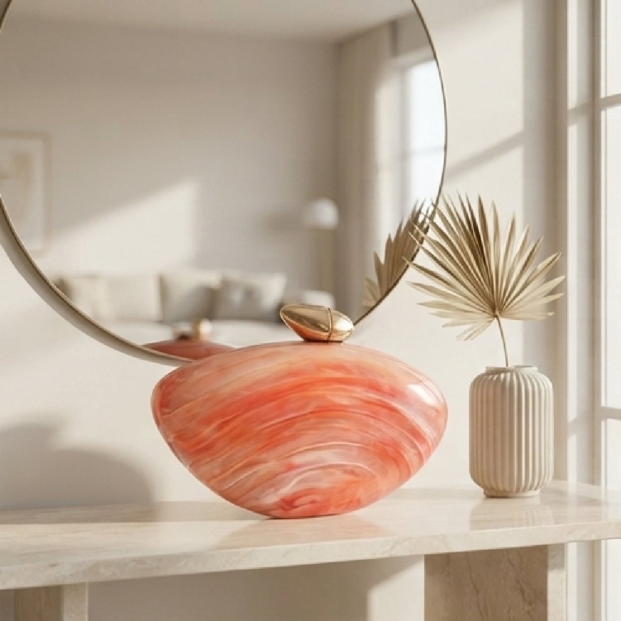 06-49-01 Coral Swirl Marble Effect Shell Clutch-Coral and White Swirl - Image 1