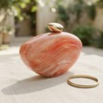 Coral Swirl Marble Effect Shell Clutch-Coral and White Swirl - Image 3