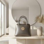 Metallic Embellished Structured Handbag-Metallic Gunmetal Grey