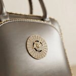 Metallic Embellished Structured Handbag-Metallic Gunmetal Grey - Image 2