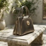 Metallic Embellished Structured Handbag-Metallic Gunmetal Grey - Image 3