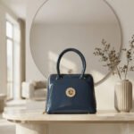 Patent Embellished Structured Handbag-Glossy Midnight Blue