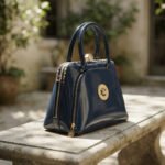 Patent Embellished Structured Handbag-Glossy Midnight Blue - Image 3