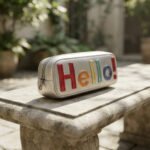 "Hello!" Graphic Metallic Pouch-Silver with Multicolored Lettering - Image 3