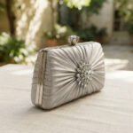 Radiant Silver Pleated Crystal Clutch-Shimmering Silver - Image 3