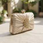 Radiant Champagne Pleated Crystal Clutch-Champagne Gold - Image 2