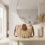 Woven Summer Crossbody Bag-Natural Straw and Brown - Image 3